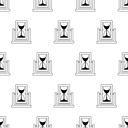 Hourglass seamless pattern line. Cool new glass large clock with wood rim and stand. A device for measuring time.のイラスト素材