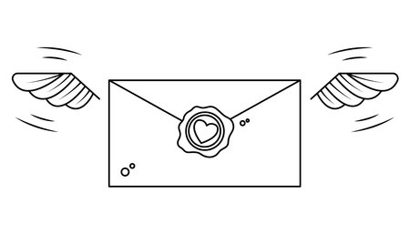 Letter and mailbox line. Beautiful image of a love note with a heart on a wax seal. Happy Valentines Day. Vector illustration for websites, reviews and prints.のイラスト素材
