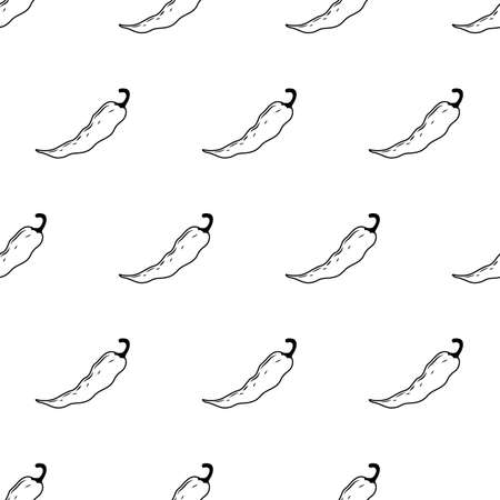 Chili pepper seamless pattern line. Beautiful new icons of hot peppers of different colors. Seasoning for spicy food. Vector illustration for websites, prints and culinary magazines.のイラスト素材