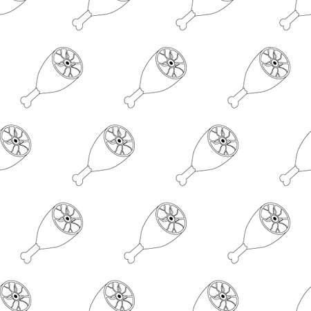 Meat seamless pattern line. A beautiful juicy raw thigh piece of pink color for steak houses. Vector illustration for websites, prints and culinary magazines.のイラスト素材