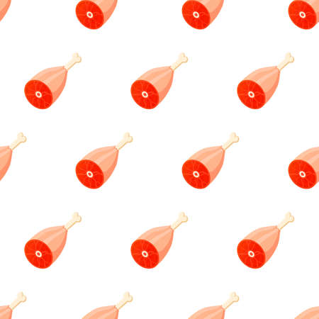 Meat seamless pattern. A beautiful juicy raw thigh piece of pink color for steak houses. Vector illustration for websites, prints and culinary magazines.のイラスト素材