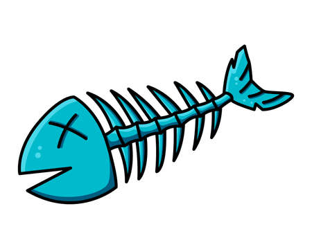 Dead fish. Cool picture in blue and black outline to indicate debris or environmental problems.のイラスト素材