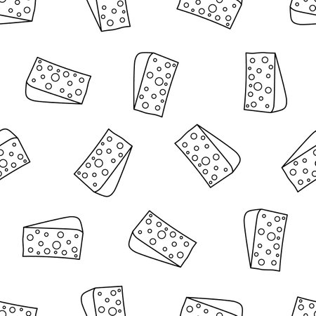Piece of cheese line seamless pattern. Big beautiful triangle piece of hard cheese for recipes.のイラスト素材