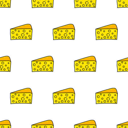 Piece of cheese seamless pattern. Big beautiful triangle piece of hard cheese for recipes.のイラスト素材