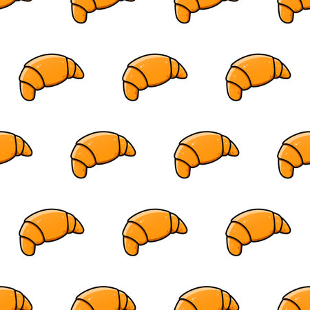 Croissant seamless pattern. Big beautiful mouth-watering croissant for recipes and menus. Bakery product.のイラスト素材