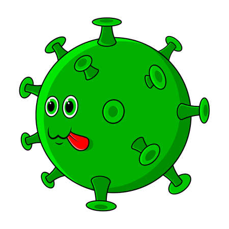Cute beautiful cartoon  virus icon with green face.のイラスト素材