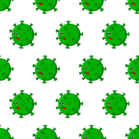 virus seamless pattern. Cute beautiful cartoon  virus icon with green face.のイラスト素材