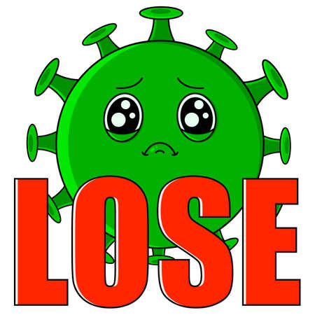 Coronavirus lose. Cartoon cute green sad virus with big eyes.のイラスト素材