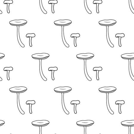 Mushroom line pattern. Beautiful autumn forest big cartoon mushroom.のイラスト素材