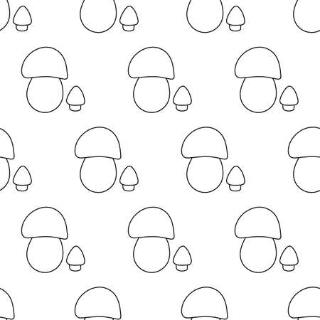 Mushroom line pattern. Beautiful autumn forest big cartoon mushroom.のイラスト素材