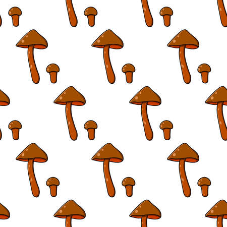 Beautiful autumn forest large cartoon mushroom brown.のイラスト素材