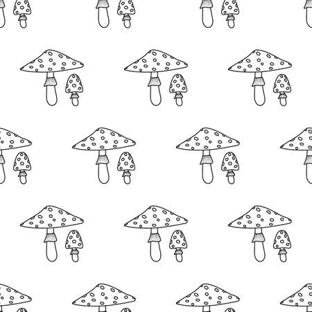 Amanita line pattern. Beautiful autumn forest big cartoon mushroom.のイラスト素材