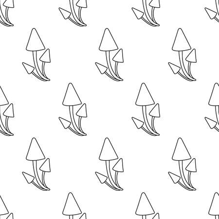 Mushroom line pattern. Beautiful autumn forest big cartoon mushroom.のイラスト素材