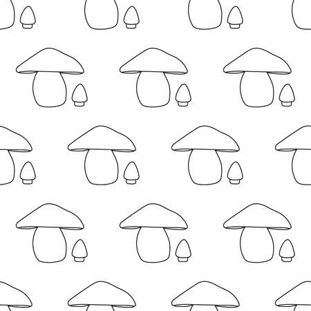 Mushroom line pattern. Beautiful autumn forest big cartoon mushroom.のイラスト素材