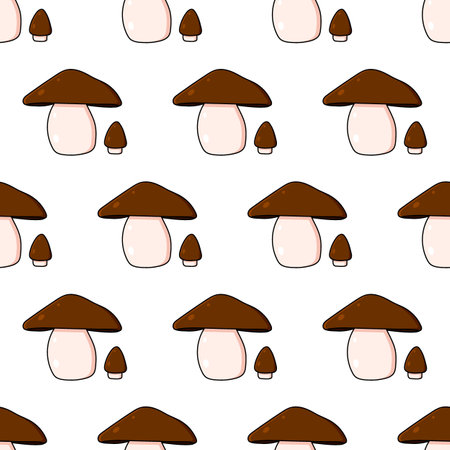 Beautiful autumn forest large cartoon mushroom brown.のイラスト素材