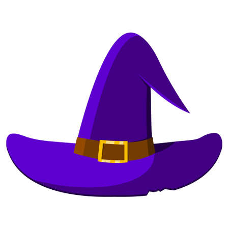 Halloween witch hat with a gold buckle, purple. Vector illustration in cartoon style.のイラスト素材