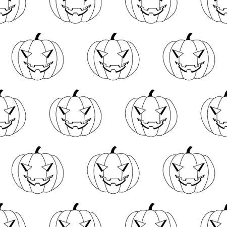 Halloween night lantern seamless pattern line. Pumpkin with a scary orange face.のイラスト素材