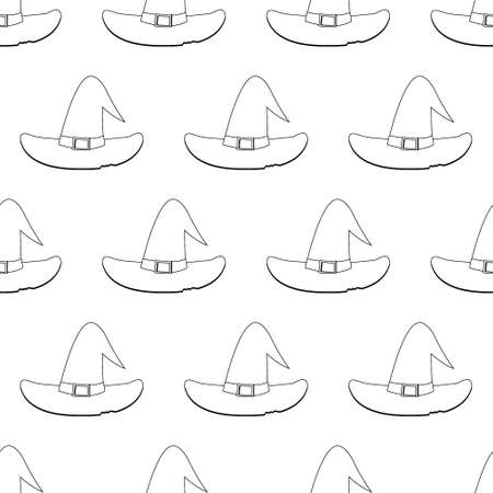 Halloween witch hat with a gold buckle, purple. Vector illustration in cartoon style.のイラスト素材