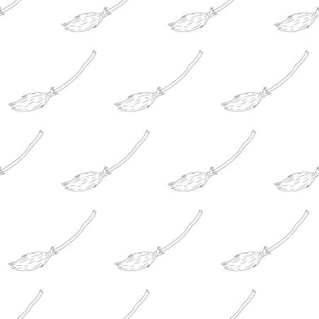 Witch broom line seamless pattern. Wooden broomstick isolated icon.のイラスト素材