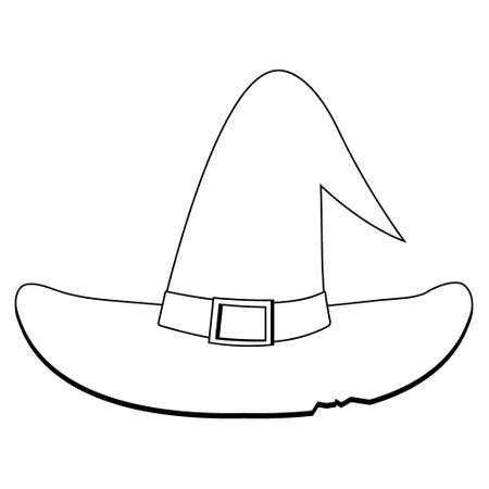 Halloween witch hat line with a gold buckle, purple. Vector illustration in cartoon style.のイラスト素材