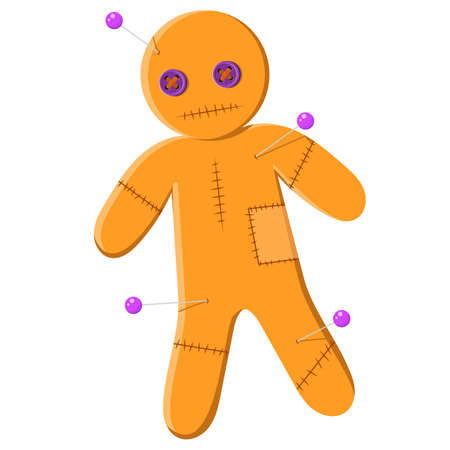 A voodoo doll. Scary mystical doll for human control. Voodoo magic with needles.のイラスト素材