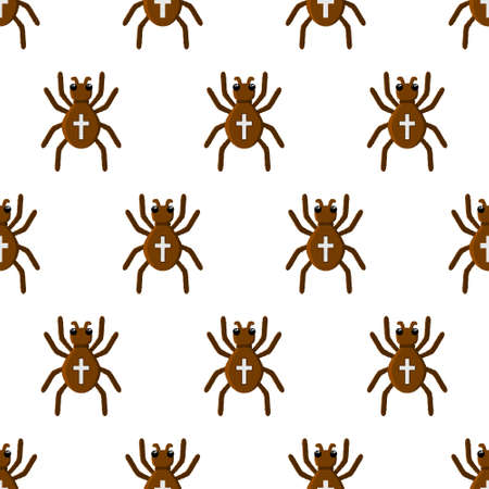 Vector spider with orange cross on back seamless pattern. Halloween character icon.のイラスト素材