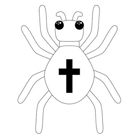 Vector spider with orange cross on back line. Halloween character icon.のイラスト素材