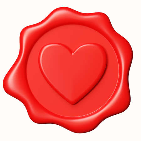 Wax seal. An image of a heart embossed in wax for letters with a love message. 3d render isolate. Happy Valentine.の写真素材