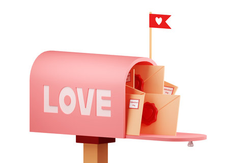 Mailbox. 3d render, isolate. Beautiful image of a mailbox with the inscription love.の写真素材