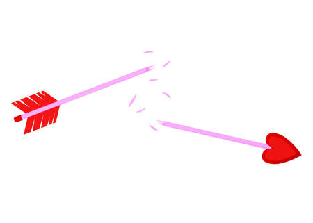 Broken cupids arrow. Damaged arrow with a heart-shaped tip, broken in half. 3d render, isolate.の写真素材