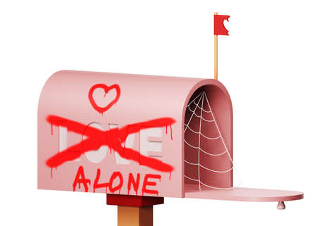 Empty mailbox. 3D render, isolated. A beautiful image of a mailbox with a crossed-out love inscription.の写真素材