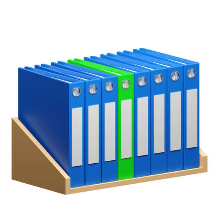 Shelf with folders. Office shelf with documents and files. Interior of office space.の写真素材