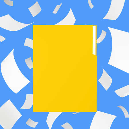 Folder. Office folder with files on a background of falling paper. Identify important work. Deadline.の写真素材