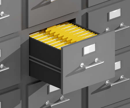 Office locker. 3d illustration of office drawer with important documents.の写真素材