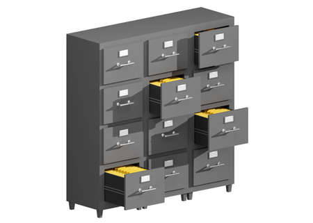 Office locker. 3d illustration of office drawer with important documents.の写真素材