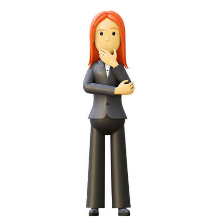 3d woman. Businesswoman in suit. Office worker thinking about a new idea.の写真素材