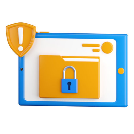 3d icon. Tablet icon with a lock on the display. Protection of personal data. Hide secret files. Locking the device, entering a password. 3d render, cartoon style illustration.の写真素材