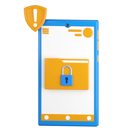 3d icon. Mobile phone icon with a lock on the display. protection of personal information. Hide secret files. Device lock, password entry. 3D rendering, cartoon style illustration.の写真素材