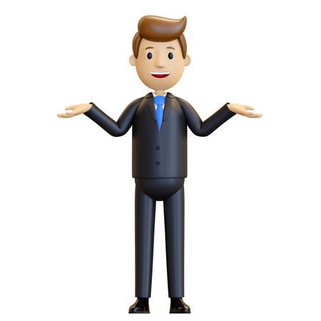 3d man. Businessman in a suit. The office worker spreads his hands.の写真素材
