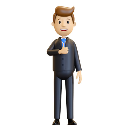 The man shows a like. Joyful man with a smile on his face. Good boss, office worker.の写真素材