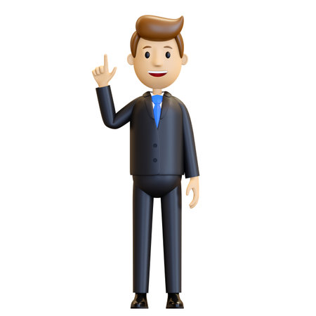 3d man. Businessman in a suit. The office worker raised a finger.の写真素材