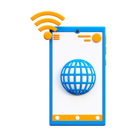 3d phone icon with internet network icon on the display.の写真素材