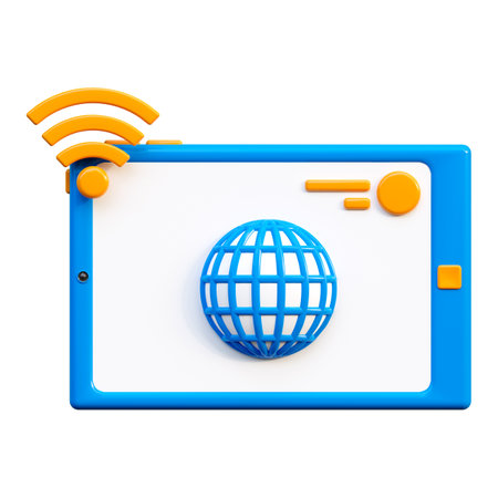3d tablet icon with internet network icon on display.の写真素材