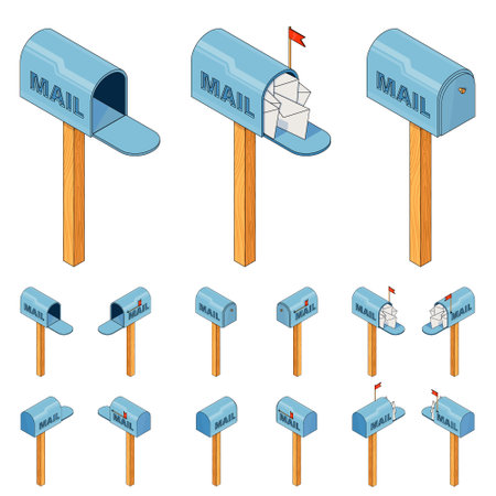 Mailbox. 3D isometry, isolate. An image of a mailbox with the inscription mail.のイラスト素材