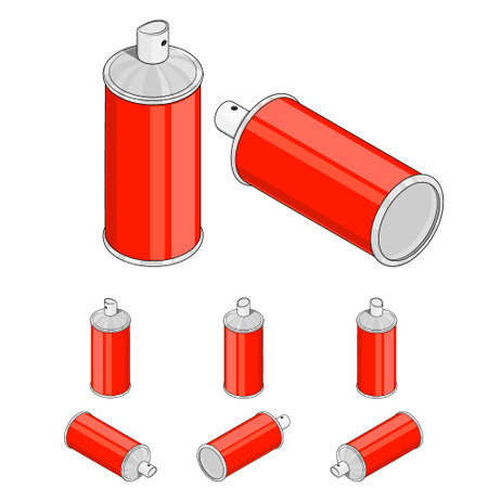 Cartoon isometric paint can. Set for games. Drawing graffiti on the walls.のイラスト素材