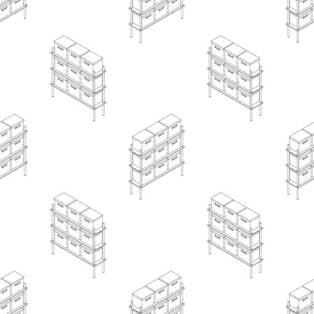 Shelf with drawers line. Seamless pattern, Office furniture for storing and sorting documents in folders and boxes. Vector illustration in cartoon style, isolate.のイラスト素材