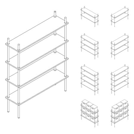 Shelf with drawers. Office furniture for storing and sorting documents in folders and boxes. Vector illustration in cartoon style, isolate.のイラスト素材