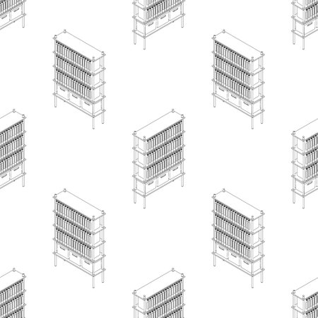 Shelf with drawers line. Seamless pattern, Office furniture for storing and sorting documents in folders and boxes. Vector illustration in cartoon style, isolate.のイラスト素材