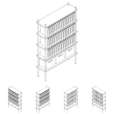 Shelf with drawers. Office furniture for storing and sorting documents in folders and boxes. Vector illustration in cartoon style, isolate.のイラスト素材