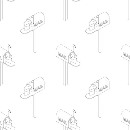 Mailbox seamless pattern line. 3D isometry, isolate. An image of a mailbox with the inscription mail. A large set of vector images in different angles. Illustration in cartoon style.のイラスト素材